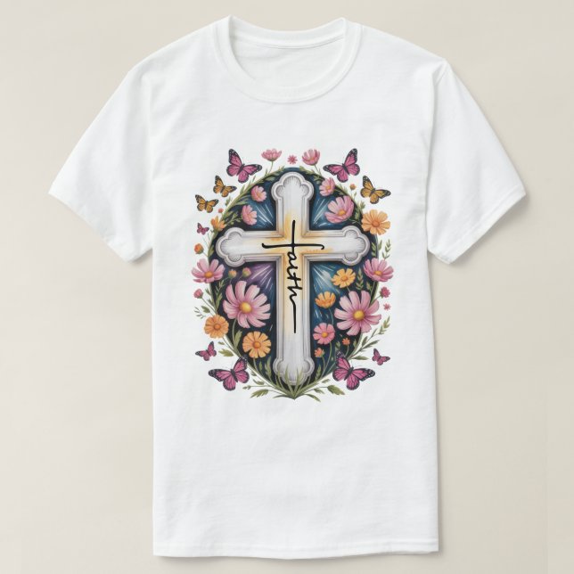 Camiseta Floral Faith Cross (Frente do Design)