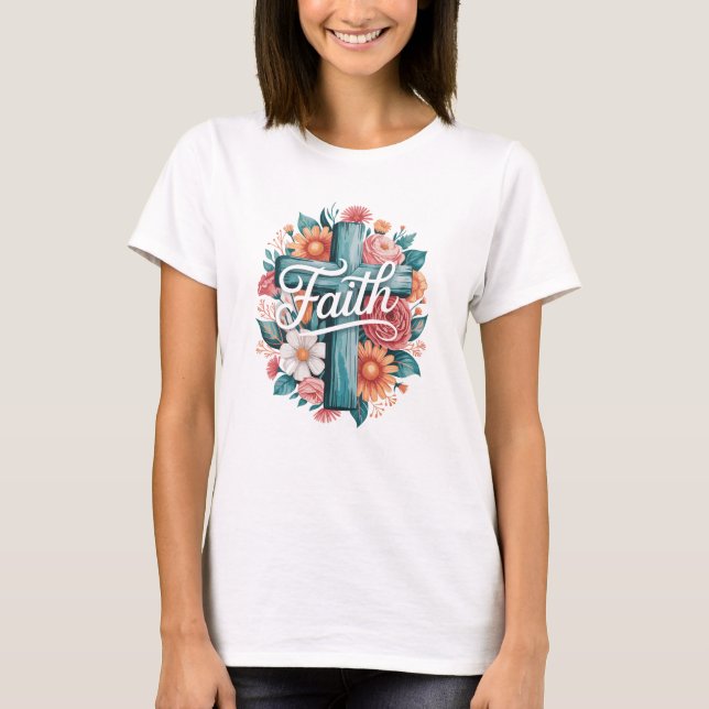 Camiseta Floral Faith Cross Divine Grace (Frente)