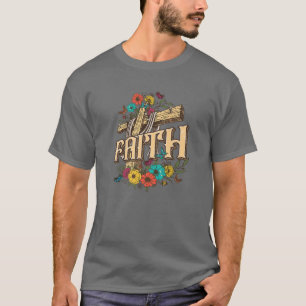 Camiseta Floral Faith Cross Vintage Jes Religiosos Cristãos