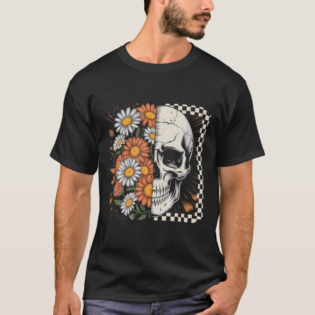 Camiseta Floral Fall Skeleton Boho Halloween (Frente)