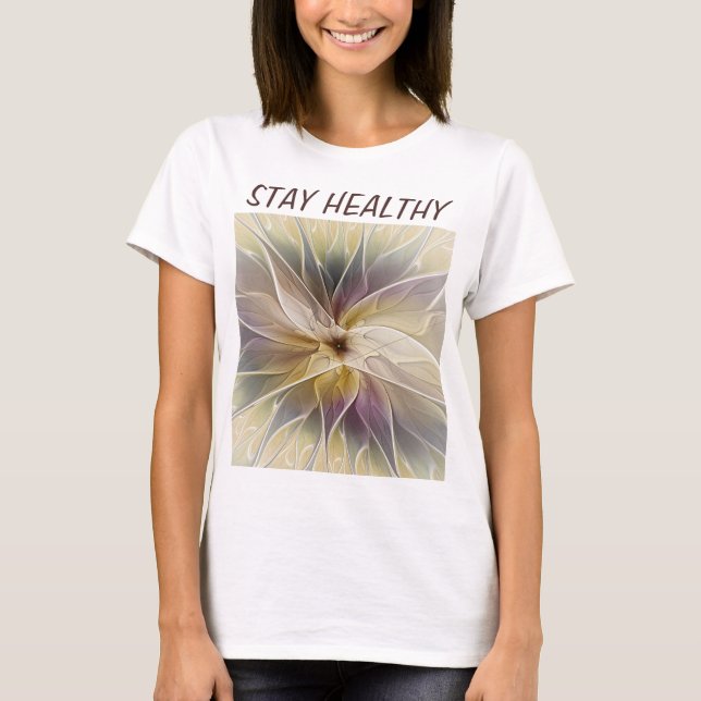 Camiseta Floral Fantasy EggPlant Abstrato Fractal - Texto P (Frente)