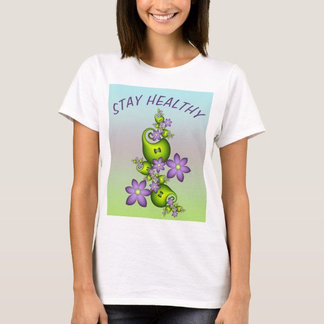 Camiseta Floral Fantasy Lilac Flores Verde Formas Fractais (Frente)