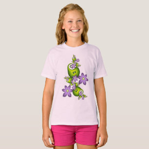 Camiseta Floral Fantasy Lilac Flores Verde Formas Fractais