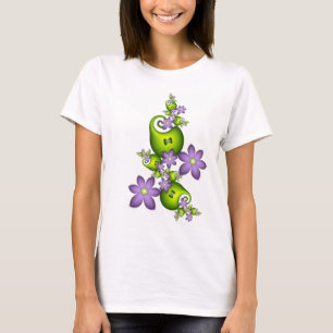 Camiseta Floral Fantasy Lilac Flores Verde Formas Fractais