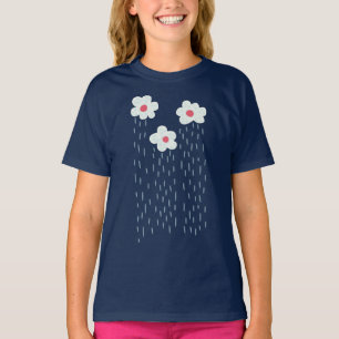 Camiseta Floral feminino do tempo chuvoso bonito das nuvens
