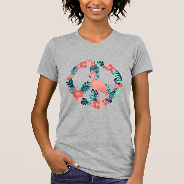Camiseta Floral Flamingo - Sinal de paz - Camisa-T rosa-bra (Frente)