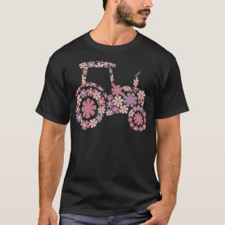 Camiseta Floral Flower Tractor Silhouette Farming Girl