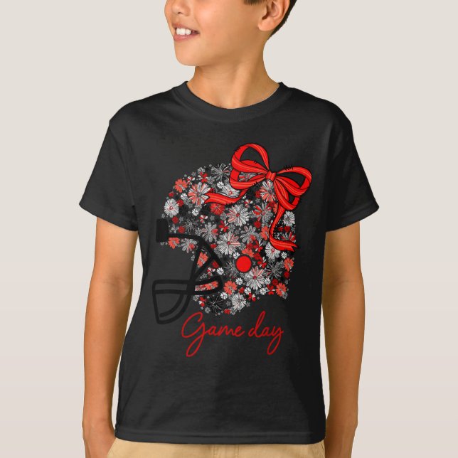 Camiseta Floral Football Game Day Girly Team Srit Black Red (Frente)