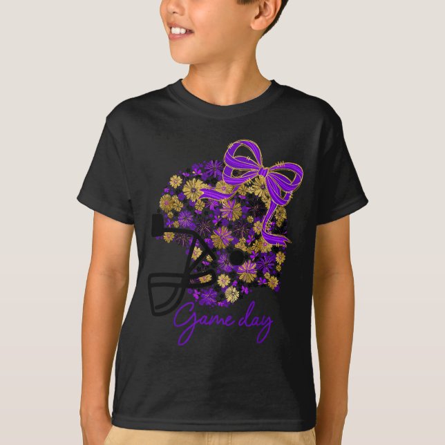 Camiseta Floral Football Game Day Girly Team Srit Purple Bl (Frente)