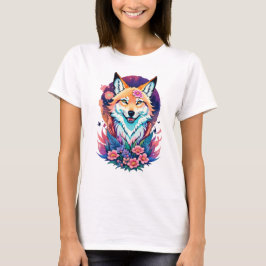 Camiseta Floral Fox T-Shirt Colorful Cute Fox Graphic