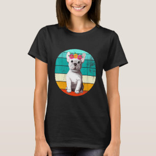Camiseta Floral French Buldog Em Retro Sunset Frenchie Vin