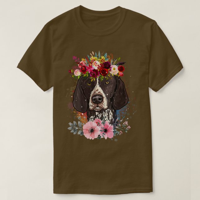 Camiseta Floral German Shorthired Pointer Dog Floral Love (Frente do Design)