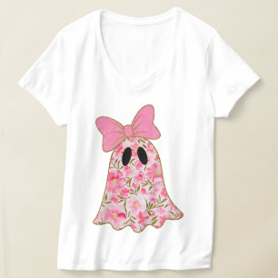 Camiseta Floral Ghost – Brilho Rosa e Dourado 