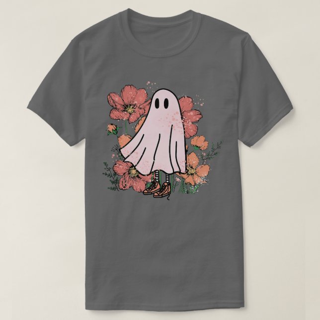 Camiseta Floral Ghost Halloween Spooky Season Ghost Flower (Frente do Design)