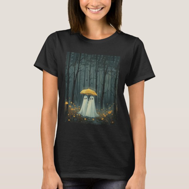 Camiseta Floral Ghost Holds Umbrella Casal Spooky Season W (Frente)