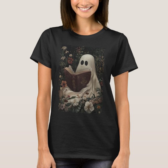 Camiseta Floral Ghost Leading Book Halloween Figurume Gothi (Frente)