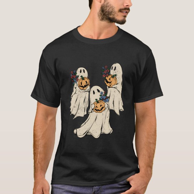Camiseta Floral Ghosts Halloween Spooky Season (Frente)