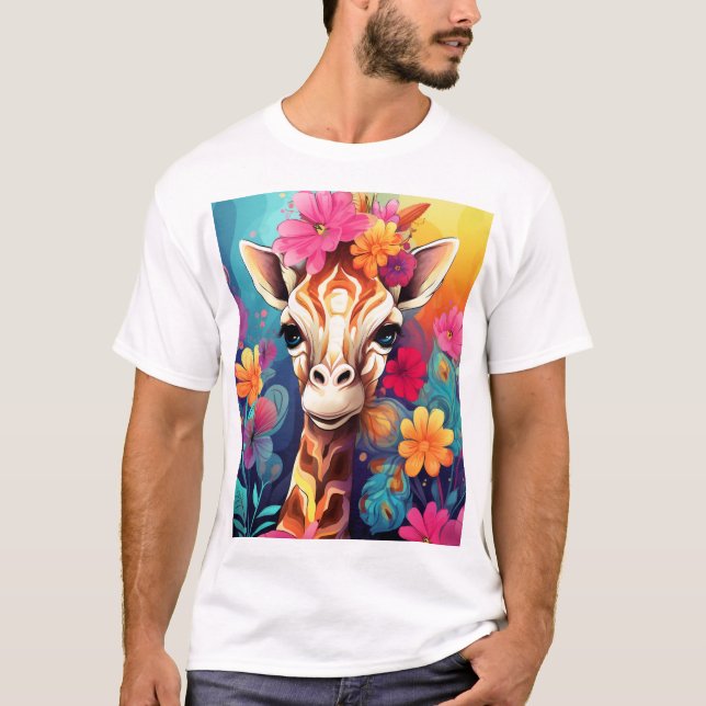 Camiseta Floral Girafa Portrait- 9320 (Frente)