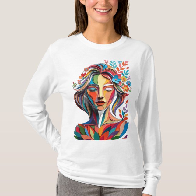 Camiseta Floral Harmony in Layered Paper-Cut Portrait (Frente)