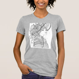 Camiseta Floral Hat Lady Ink Art T-Shirt