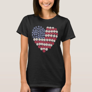 Camiseta Floral Heart American Flag Patriótico 4 de julho