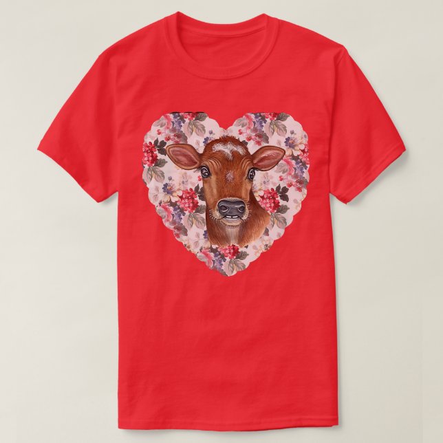 Camiseta Floral Heart and Cow Coquette Design  (Frente do Design)