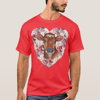 Camiseta Floral Heart and Cow Coquette Design