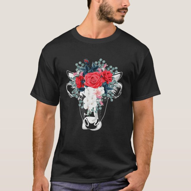 Camiseta Floral Highland Cow Heifer Dairy Farm Animal Wildf (Frente)