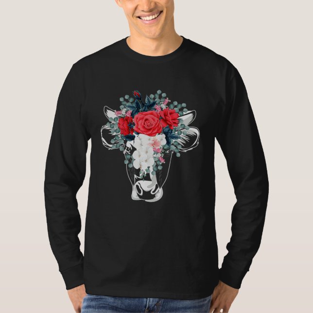 Camiseta Floral Highland Cow Heifer Dairy Farm Animal Wildf (Frente)