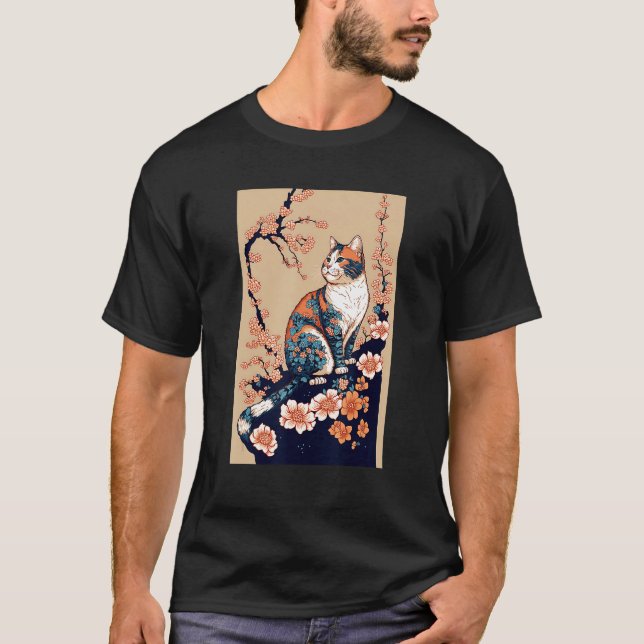 Camiseta Floral Japanese Cat (Frente)
