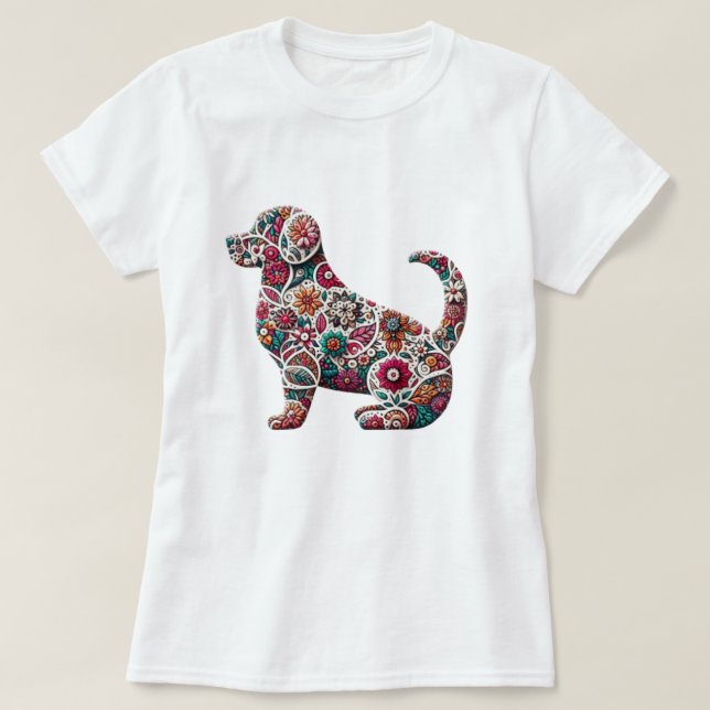Camiseta Floral Labrador Silhouette (Frente do Design)