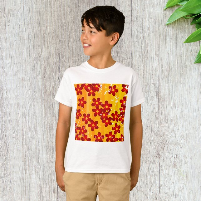 Camiseta Floral Laranja Vermelho Retro (Criador carregado)