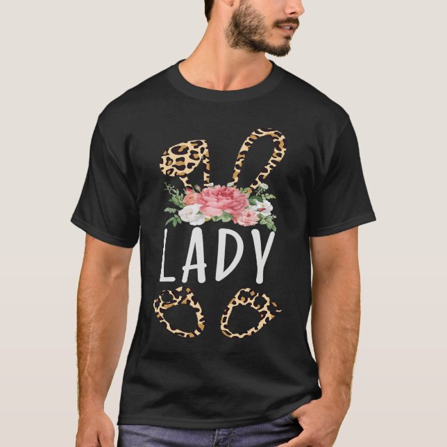 Camiseta Floral Leopard Lady Bunny  Happy Easter Mother's D (Frente)