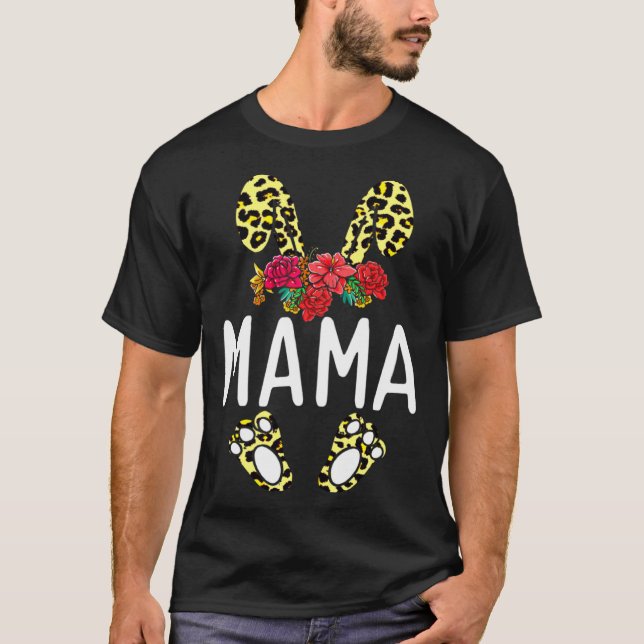 Camiseta Floral Leopard Mama Bunny Happy Easter Mother s Da (Frente)