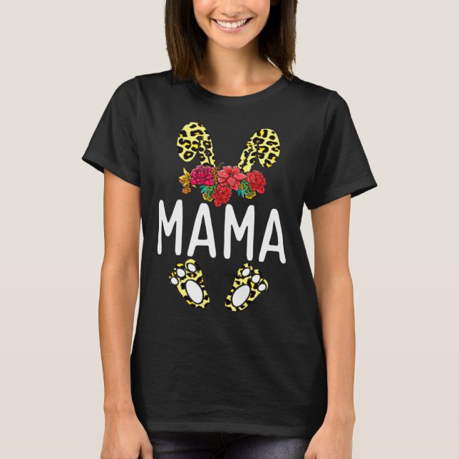 Camiseta Floral Leopard Mama Bunny Happy Easter Mother s Da (Frente)