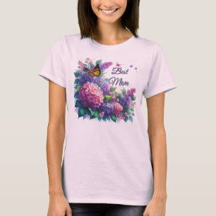Camiseta Floral Lilases Roxos Melhor Mãe