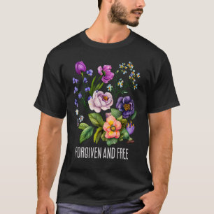 Camiseta Floral livre e perdoado para mulheres Flores Fé