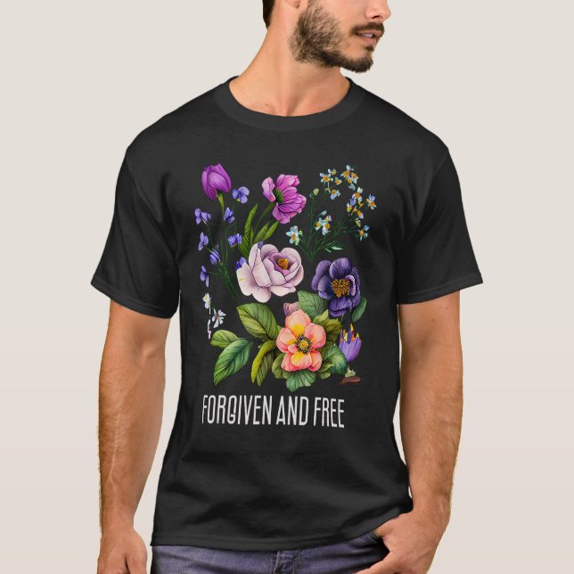 Camiseta Floral livre e perdoado para mulheres Flores Fé (Frente)