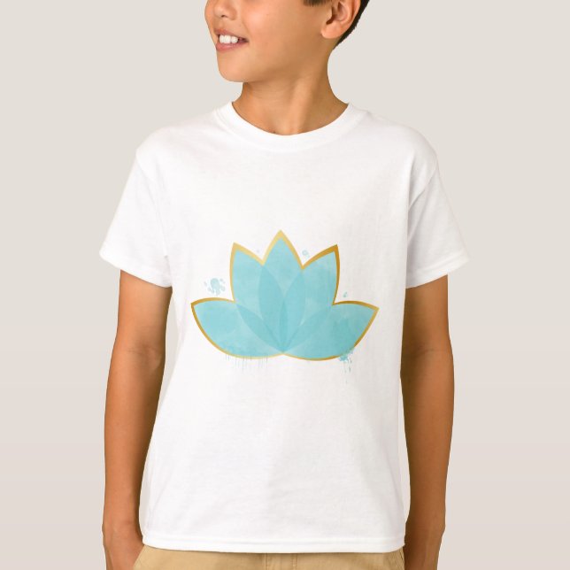 Camiseta Floral Lotus Seafoam Azul e Faux Dourado (Frente)