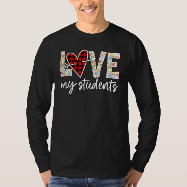 Camiseta Floral Love My Students Buffalo Xadrez Hearrow (Frente)