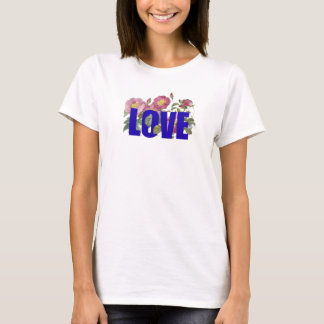 Camiseta Floral LOVE Women’s White T-Shirt – Cute Casual Te