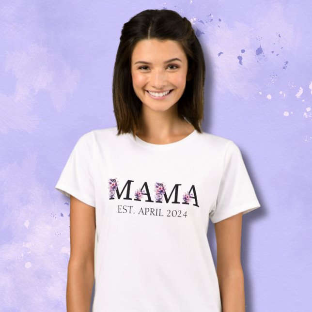Camiseta Floral Mama Nova Mãe Texto de Mulher (Criador carregado)