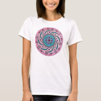 Camiseta Floral Mandala rosa e turquesa