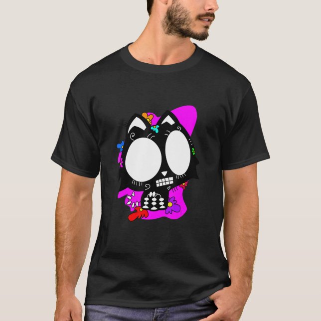 Camiseta Floral Mexican Cat Day of the Dead Dia De Muertos  (Frente)
