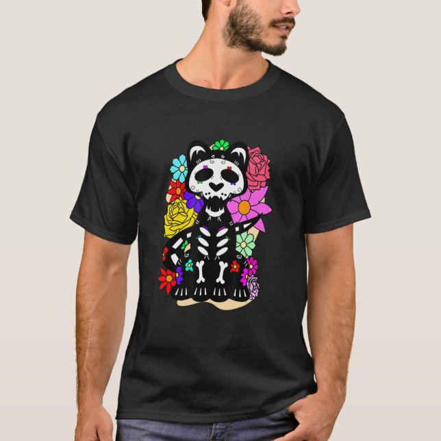 Camiseta Floral Mexican Cat Day of the Dead Dia De Muertos  (Frente)