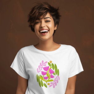 Camiseta Floral moderno verde rosa elegante botânico
