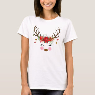 Camiseta Floral Moderno Vintage Rena Caprichosa de Natal