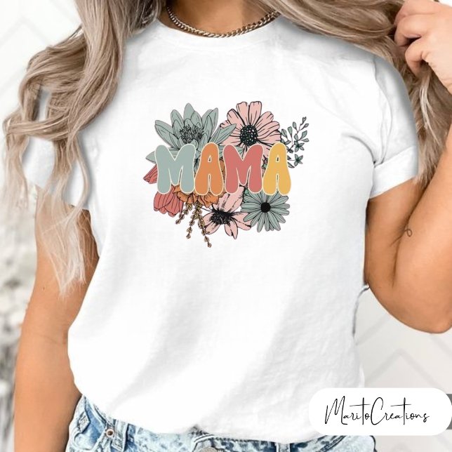 Camiseta Floral mom t-shirt, retro letter, mother's day (Criador carregado)