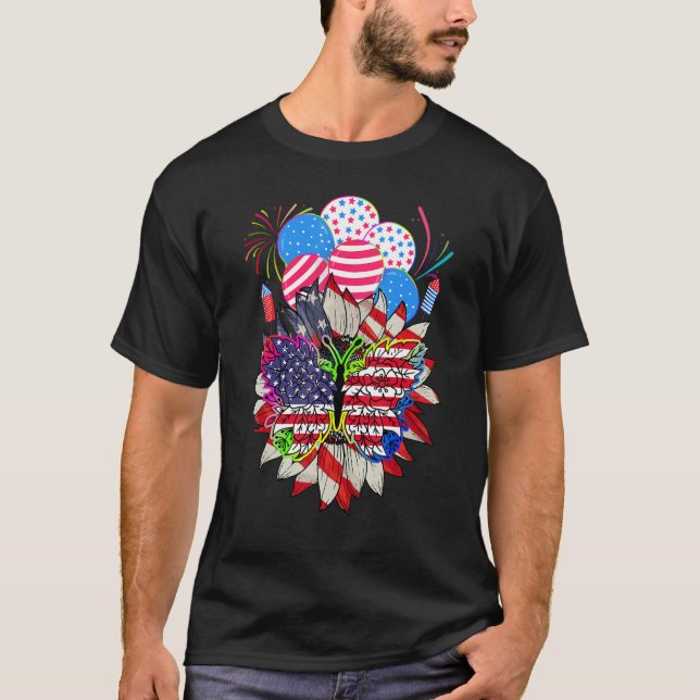 Camiseta Floral Monarch Butterfly American Flag 4th Of July (Frente)