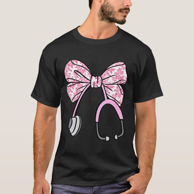 Camiseta Floral Nk Coquette Bow Rn Nurse Stethoscope Nursin (Frente)